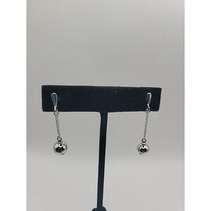 Trifari Silver Tone Ball Drop Clip On Earrings Dangle Minimalist Classic Vintage